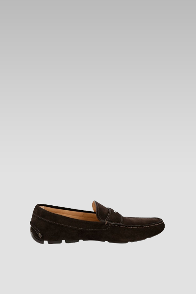 Prada Brown Suede Loafer Badge on Top