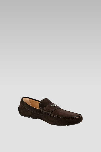 Prada Brown Suede Loafer Badge on Top