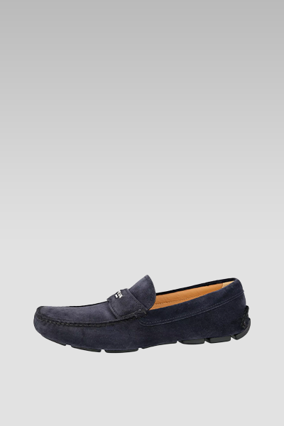 Prada Blue Suede Loafer Badge on Top