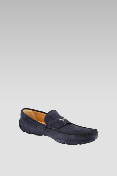 Prada Blue Suede Loafer Badge on Top