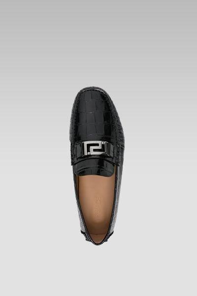 Versace Logo-Plaque Crocodile Effect Loafers