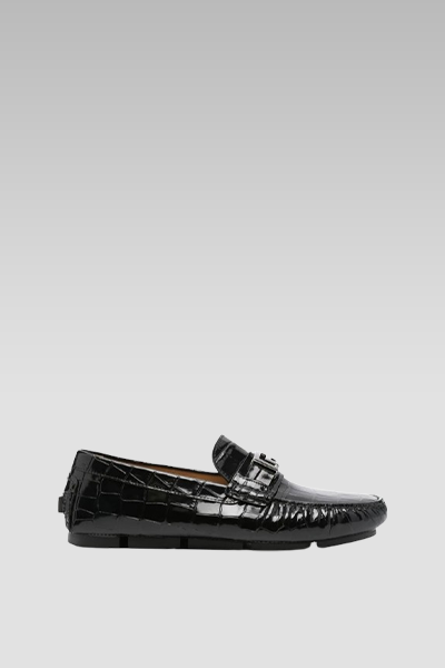 Versace Logo-Plaque Crocodile Effect Loafers